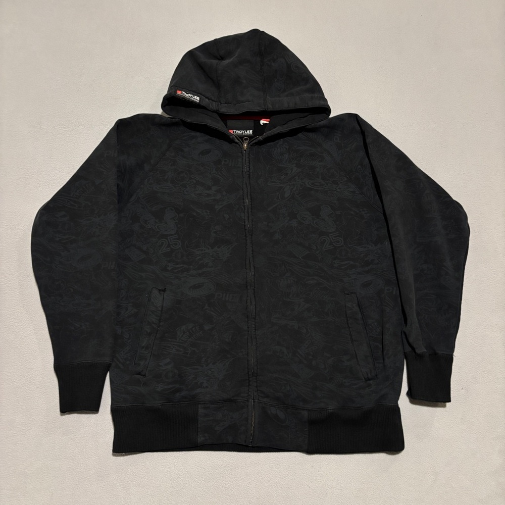 Vintage Y2K Troy Lee Designs AOP Moto‎ Racing Zip Hoodie Mens Large Tattoo